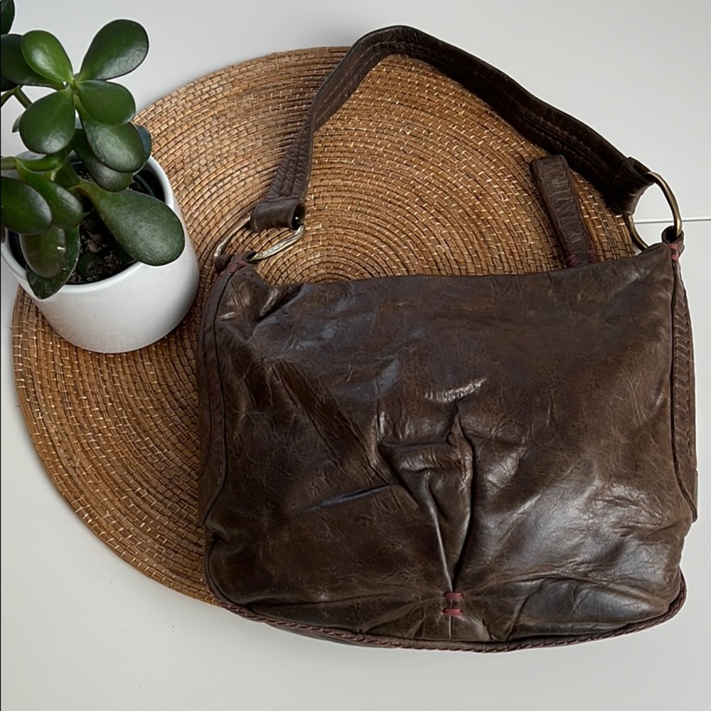 Dark grey Italian leather shoulder bag